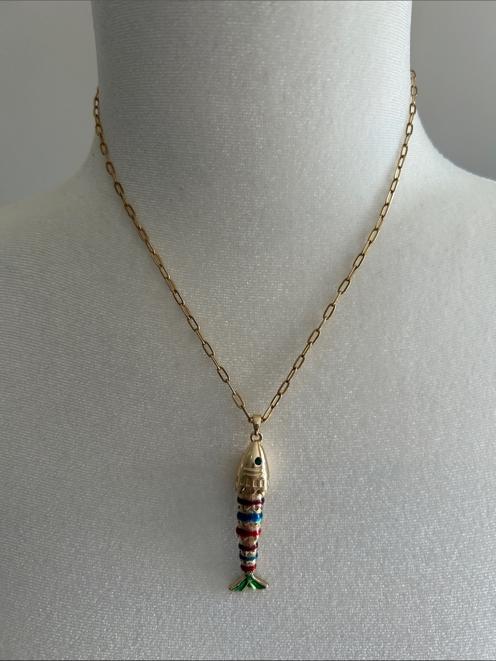 Gold Multicolor Enamel Fish Pendant Necklace